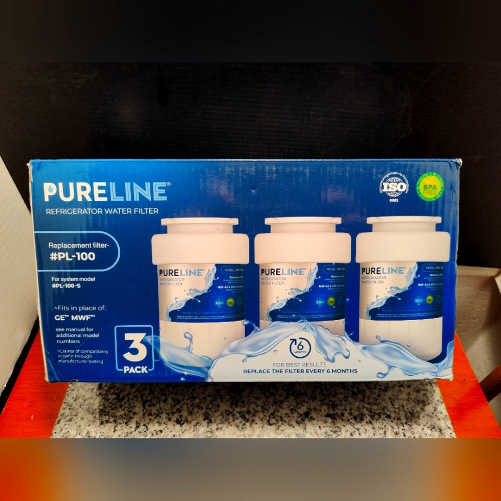 #PL-100 Refrigerator Water Filters 3-Pack. Pureline. GE: MWF MWFP. Sealed. New.
